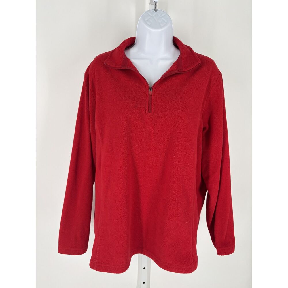 Lands' End Red Fleece Quarter Zip Pullover | Cozy Long Sleeve Sweatshirt